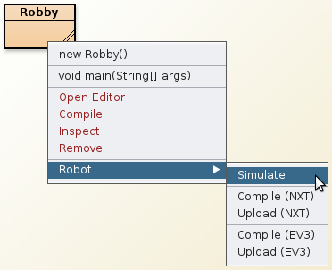 Context menu for robot classes
